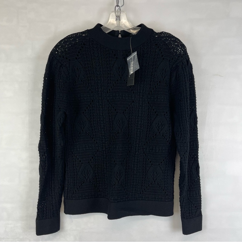 WHBM Mock Neck Crochet Sweater Black NWT Women’s‎ Small Long Sleeve Pullover